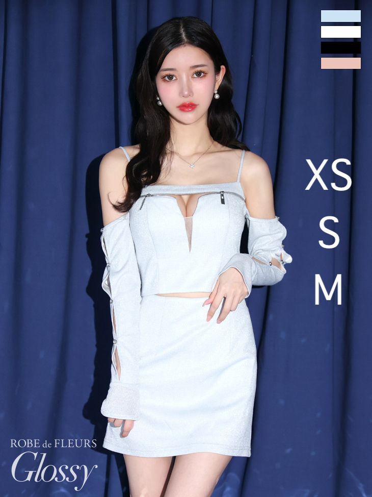 ROBE de FLEURS ローブドフルール グロッシー ドレス 長袖 ホワイト [GL3544-BL-2407] 【ROBE de FLEURS Glossy/ローブ・ド