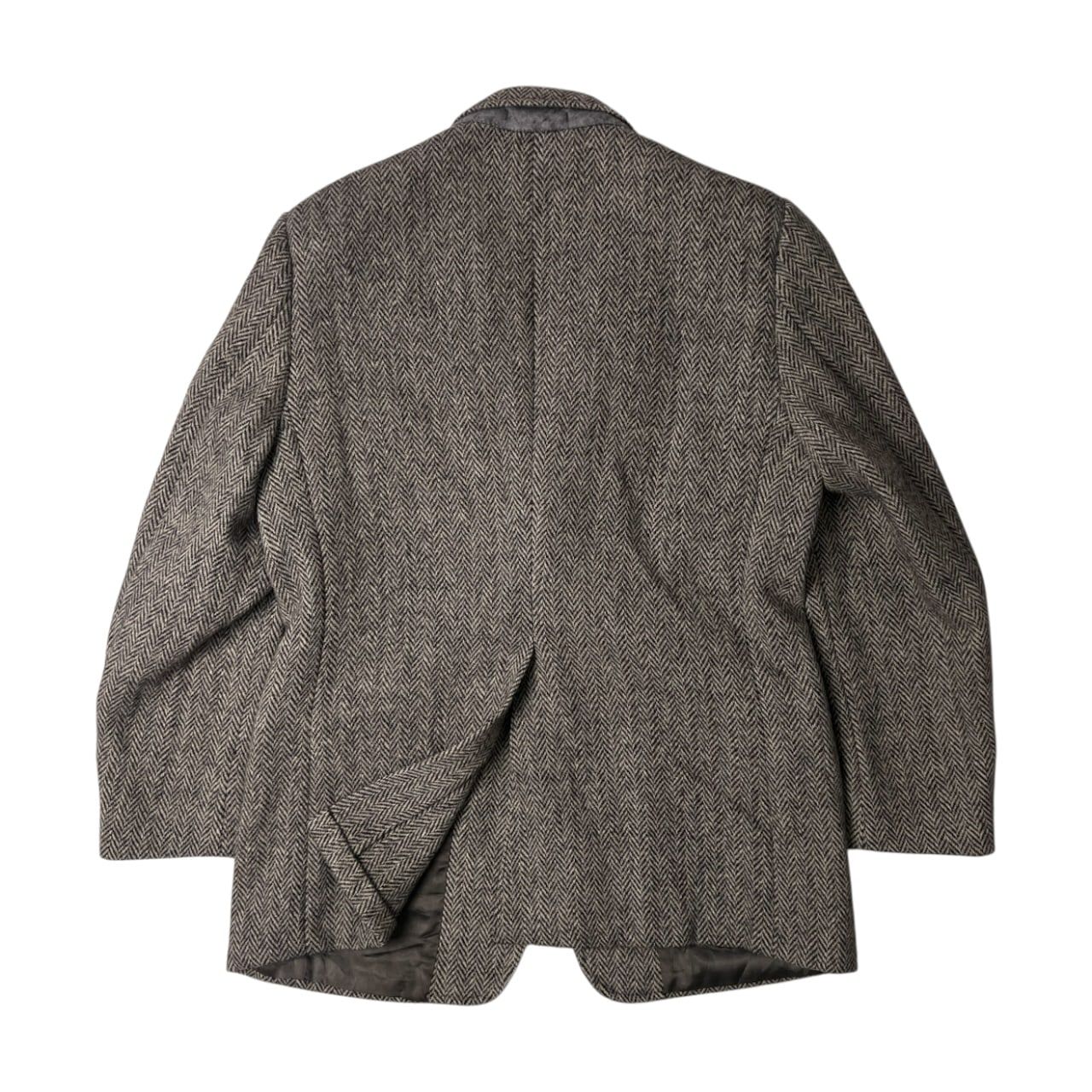 USA製 ハリスツイード くるみボタン 2B ジャケット Harris Tweed グレー系カラー 厚手 大きめサイズ クリーニング済み  Harris Tweed ハリスツイード USA製 ヘリンボーン くるみボタン 2B