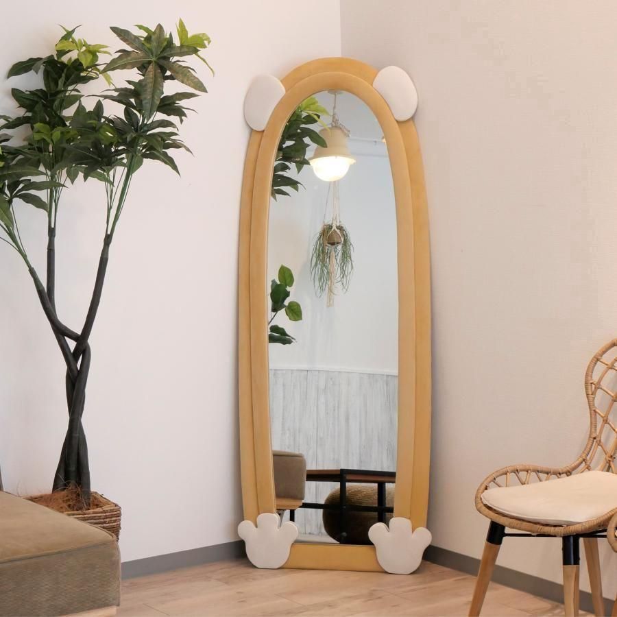 全身鏡 韓国風 クマ 可愛い 160x60 小売業者 ビロードフレーム 深茶色