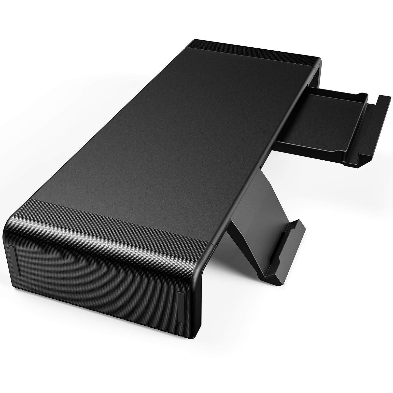 引き出し 8CM高度 キーボード収納 耐荷重25kg スマホとタブレットトレー モニタースタンド 三段式幅調整 ノートパソコンスタンド 折りたたみ式 PC作業にサポート モニター台 机上台 工匠藤井 ブラック