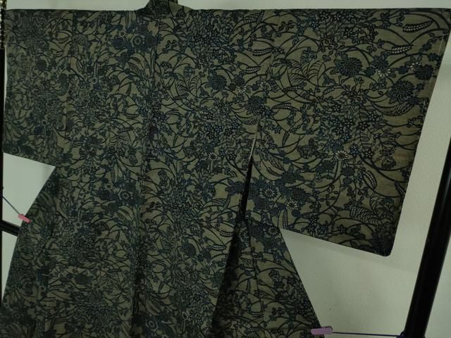 平和屋着物□極上 紬 本藍 型染 草花文 逸品 未使用 DZAA7926kh5