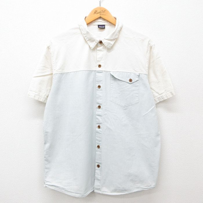 L/古着 パタゴニア patagonia 半袖 シャツ メンズ オーガニックコットン 薄紺他 ネイビー 24jul10 中古 トップス