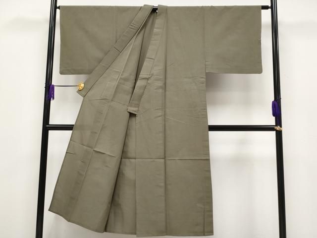 平和屋本店□極上 男性 綿薩摩・長襦袢セット 木綿 単衣 縞 利休色地