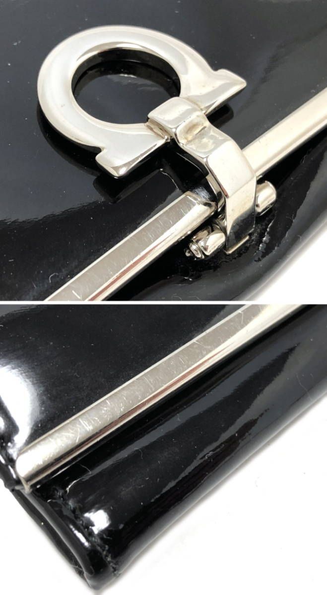 フェラガモ 長財布 ガンチーニ クリップ式 二つ折り エナメル レザー 本革 ブラック 黒 財布 Salvatore Ferragamo レディース サルヴァトーレフェラガモ シルバー金具 楽天市場】フェラガモ 長財布 ガンチーニ クリップ式 二つ折り