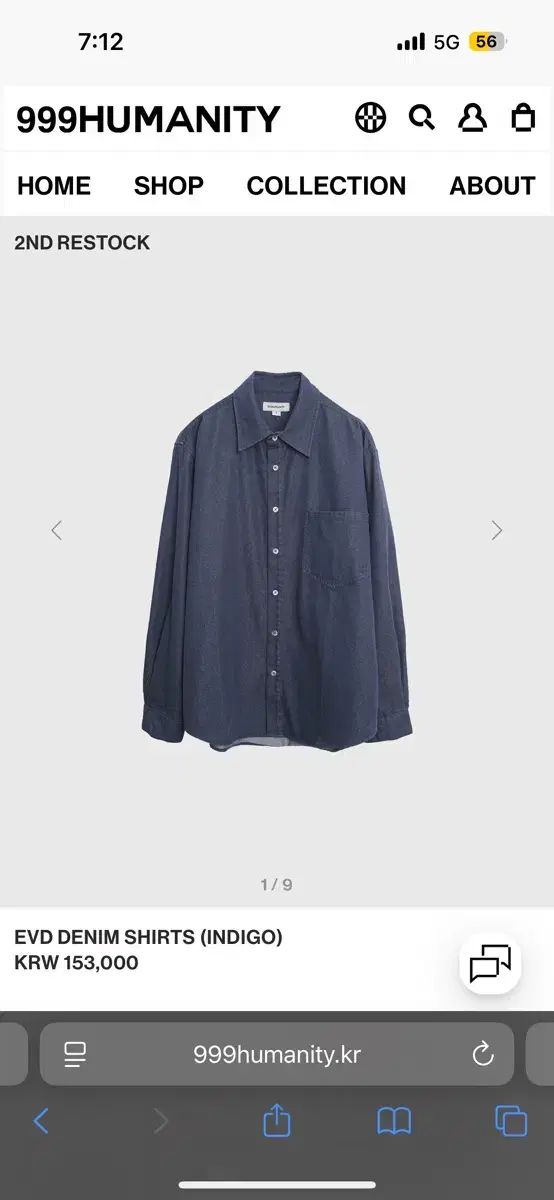 999 人類 EVD インディゴブルー デニム シャツ 3 サイズ