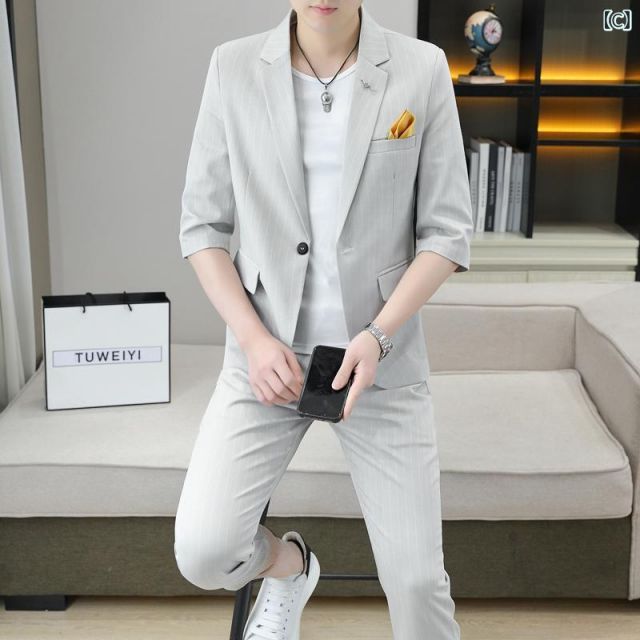 種類18：L/E：ダークグレーセット メンズ ファッション 服 男性用 オシャレ シンプル 大人 かっこいい ストリート スーツ 薄手 カジュアル チェック柄 ミドルスリーブススーツ ジャケット ス