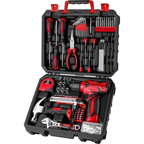 8V電動ドリル付き】 工具セット 126点組 ピンク ホームツール