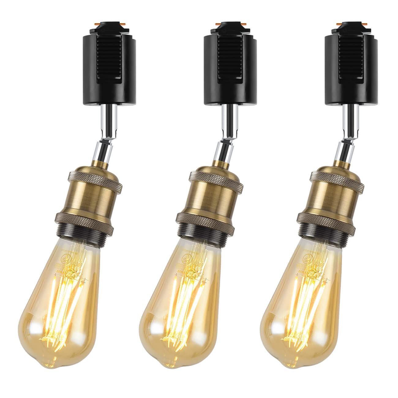 【数量限定】エジソン電球 60W形相当 LED電球付き 電球色 ライティングレール E26口金 天井照明 角度調節可能 ダクトレールライト 省エネ レトロ LVWIT 3個セット