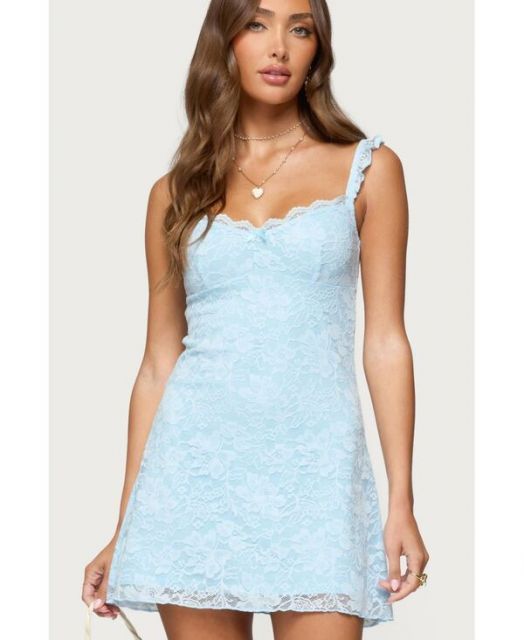 送料無料 アディクテッド レディース ワンピース トップス Womens Stephanie Lace Mini Dress Light-blue