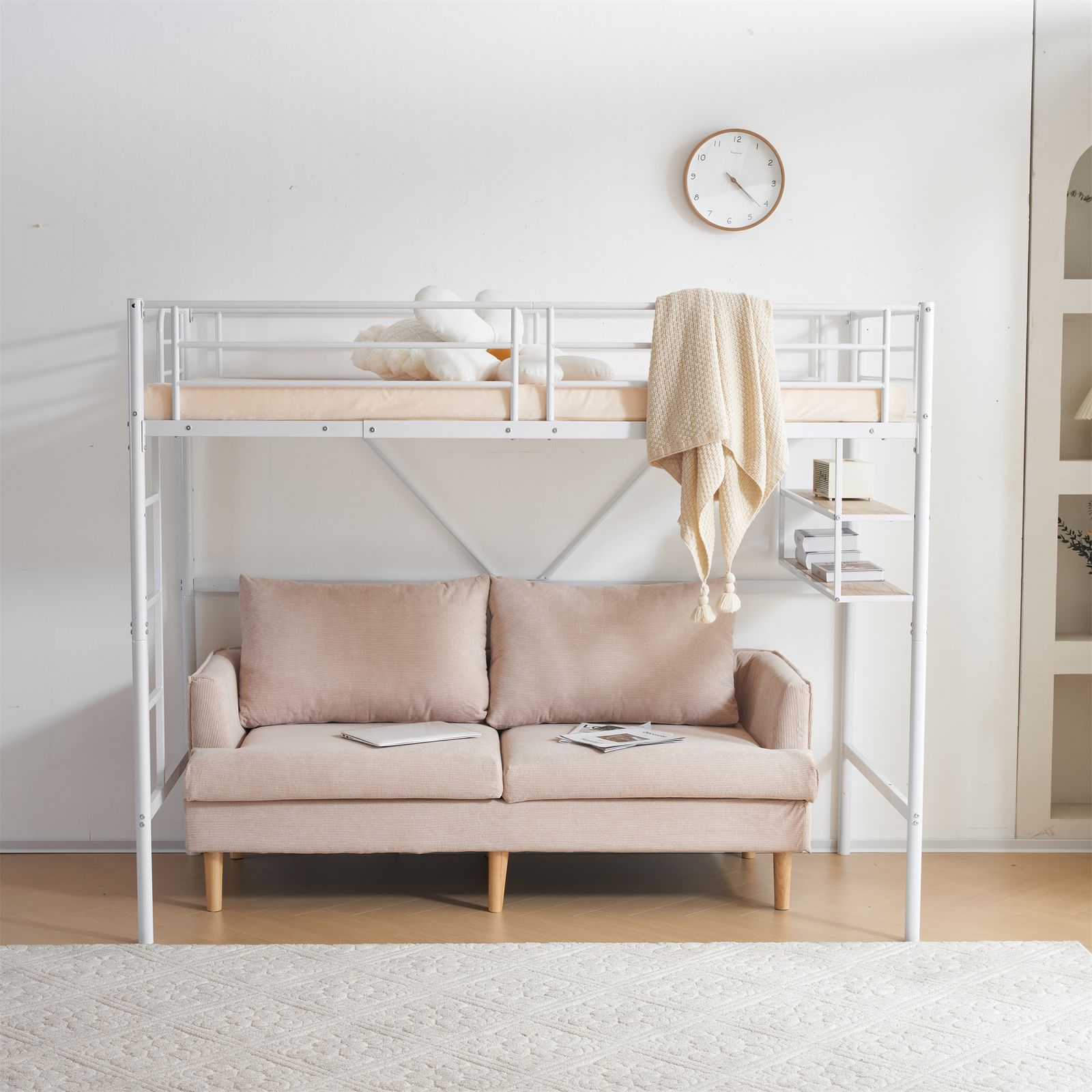 30％OFF！ロフトベッド パイプベッド サイド棚付き（S）WHITE 30％OFF！ロフトベッド パイプベッド サイド棚付き（S）WHITE 30％OFF