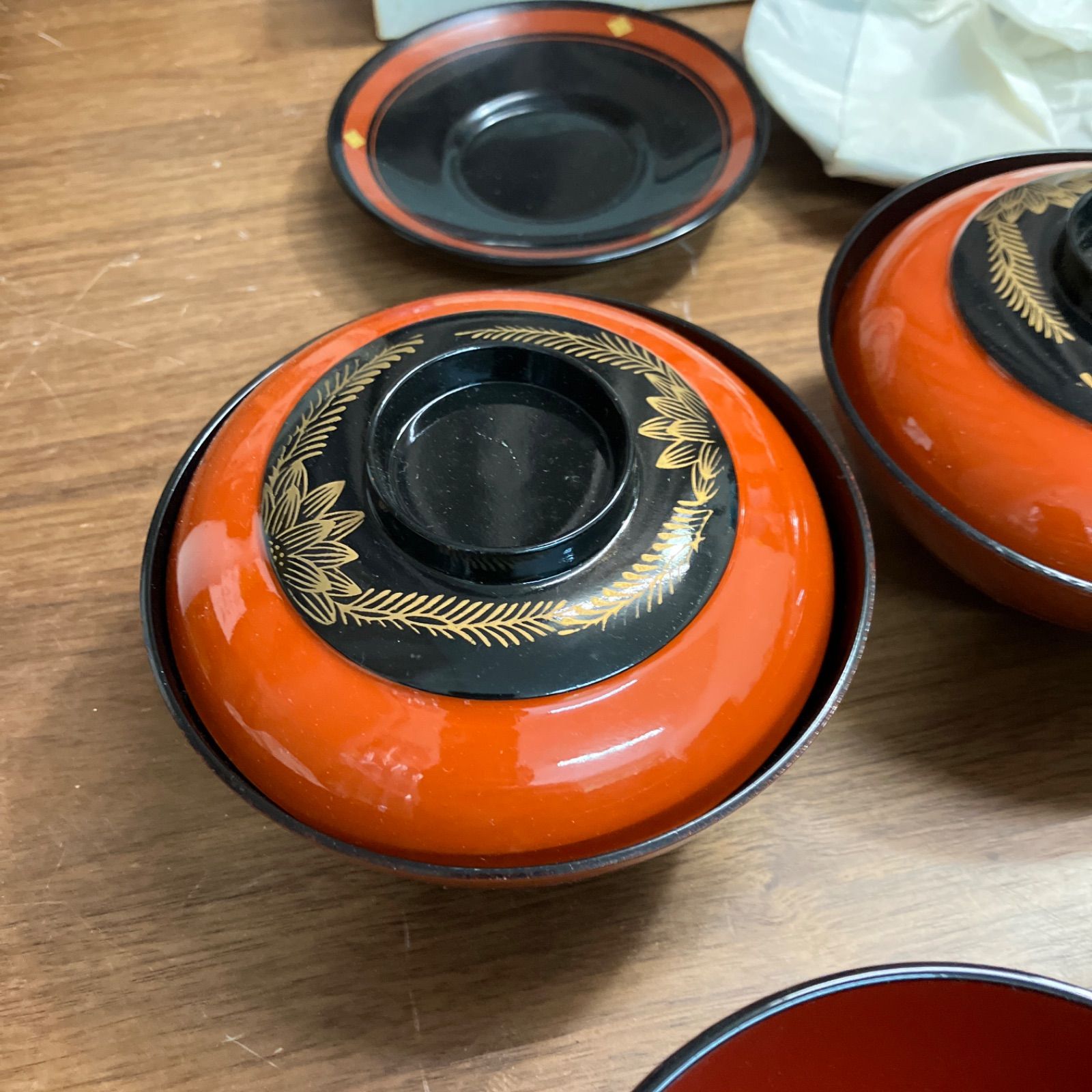 木製漆器 蓋付き煮物椀 5個セット 木製漆器 蓋付き煮物椀 5個セット 蓋付き汁椀 5セット〈新品〉 | 器屋