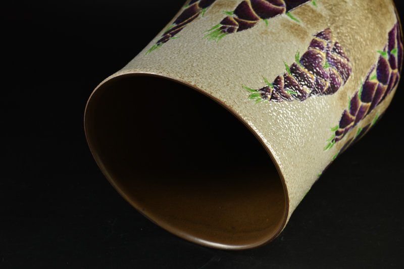 蔵A5312b 新開寛山 彩画 筍 花瓶 共箱 高36㎝ WWW_IMPECCABLEHEALTHCARESERVICES_COM