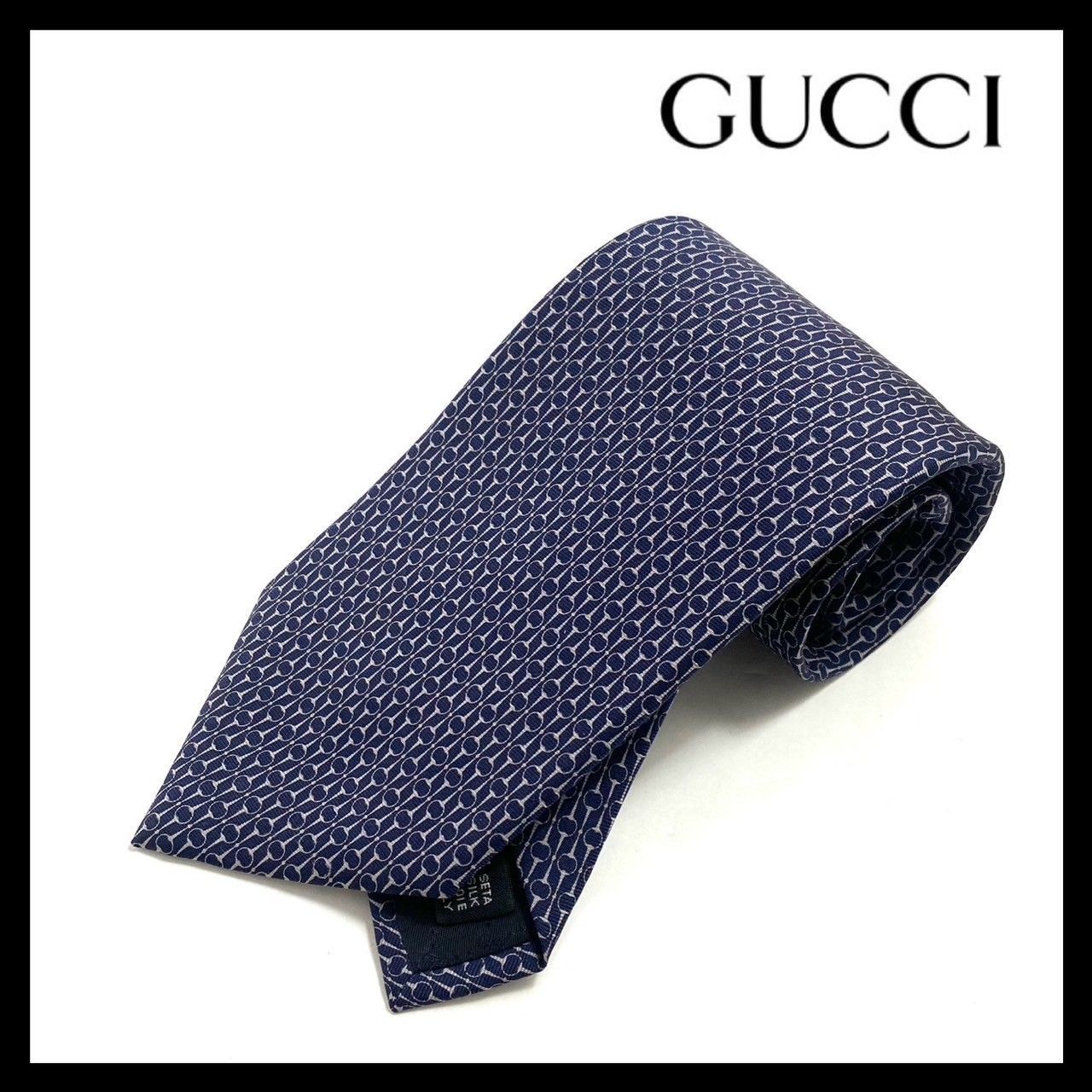GUCCI (グッチ) シルク100％ ホースビット 総柄 ネクタイ