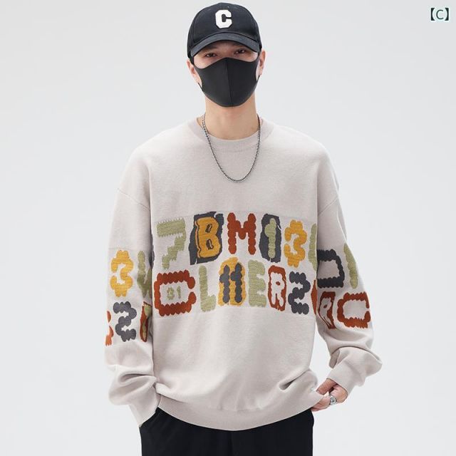 [XL]秋冬 コーデ メンズ  服 シンプル ファッション オシャレ 大人 かっこいい 大きいサイズ ストリート 紳士服  ラウンドネック セーター レター プリント アメリカン カジュアル 厚手