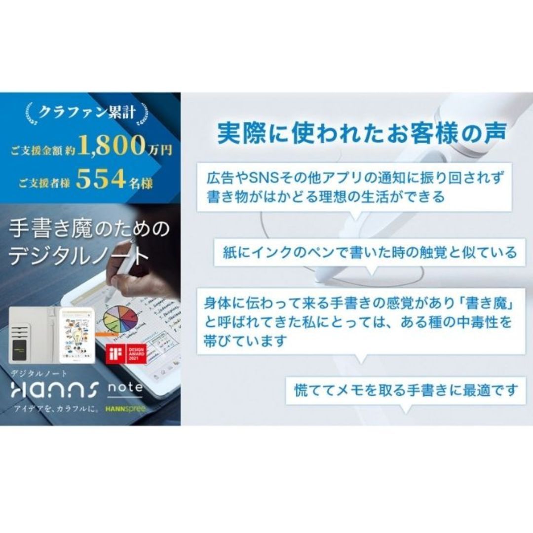 展示品【Hannsnote】カラー表示デジタルノート 電子ノート 1秒で起動 筆圧感知 ペーパーレス ガジェット 8インチ ハンズノート 充電不要ペン  各種共有可能 - メルカリ