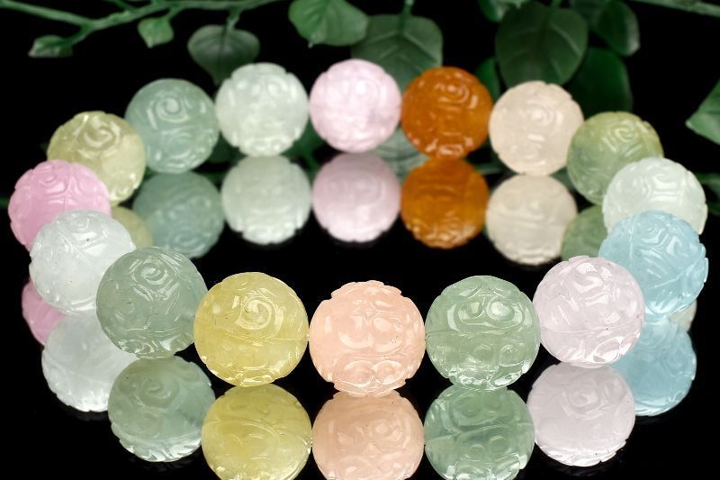 パワーストーン まとめ売り 天然石 1点物】繊細彫刻◇マルチカラー MIXベリル(アクアマリン) 13.5mm マニ車