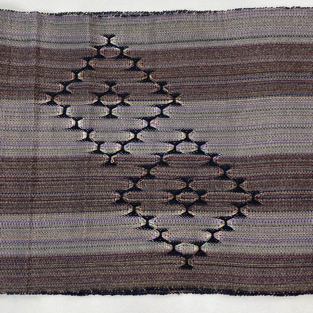 名古屋帯 秀品 八寸名古屋帯 松葉仕立て 幾何学 金糸 小豆色 正絹