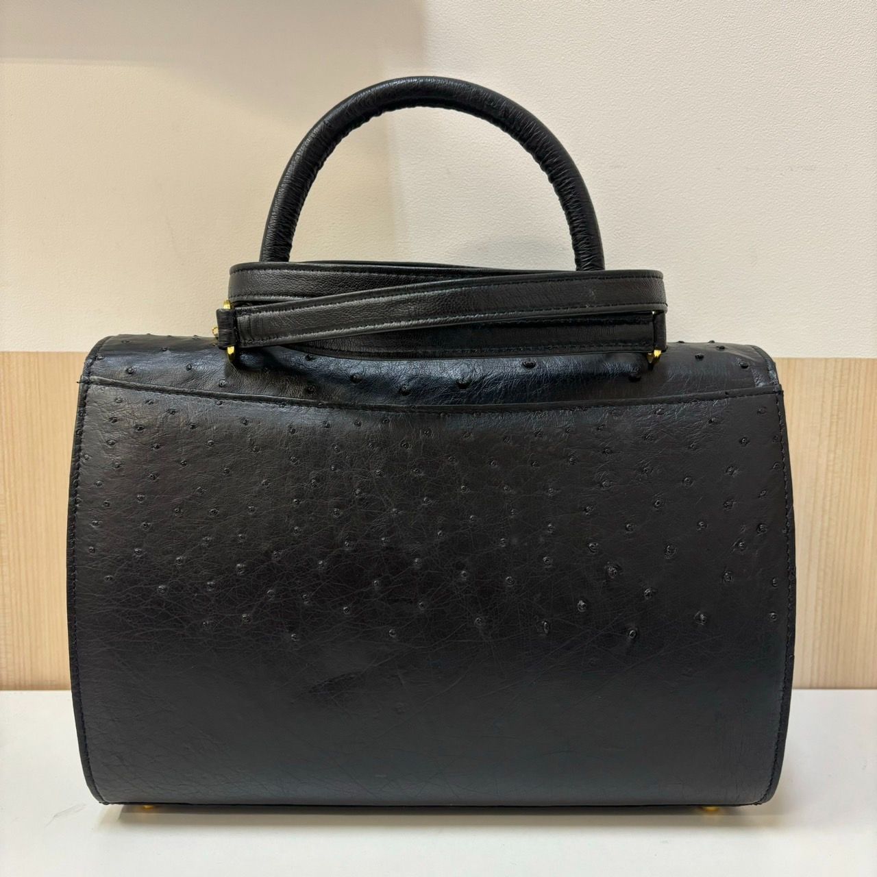 美品】GENUINE オーストリッチ ブラック ゴールド金具