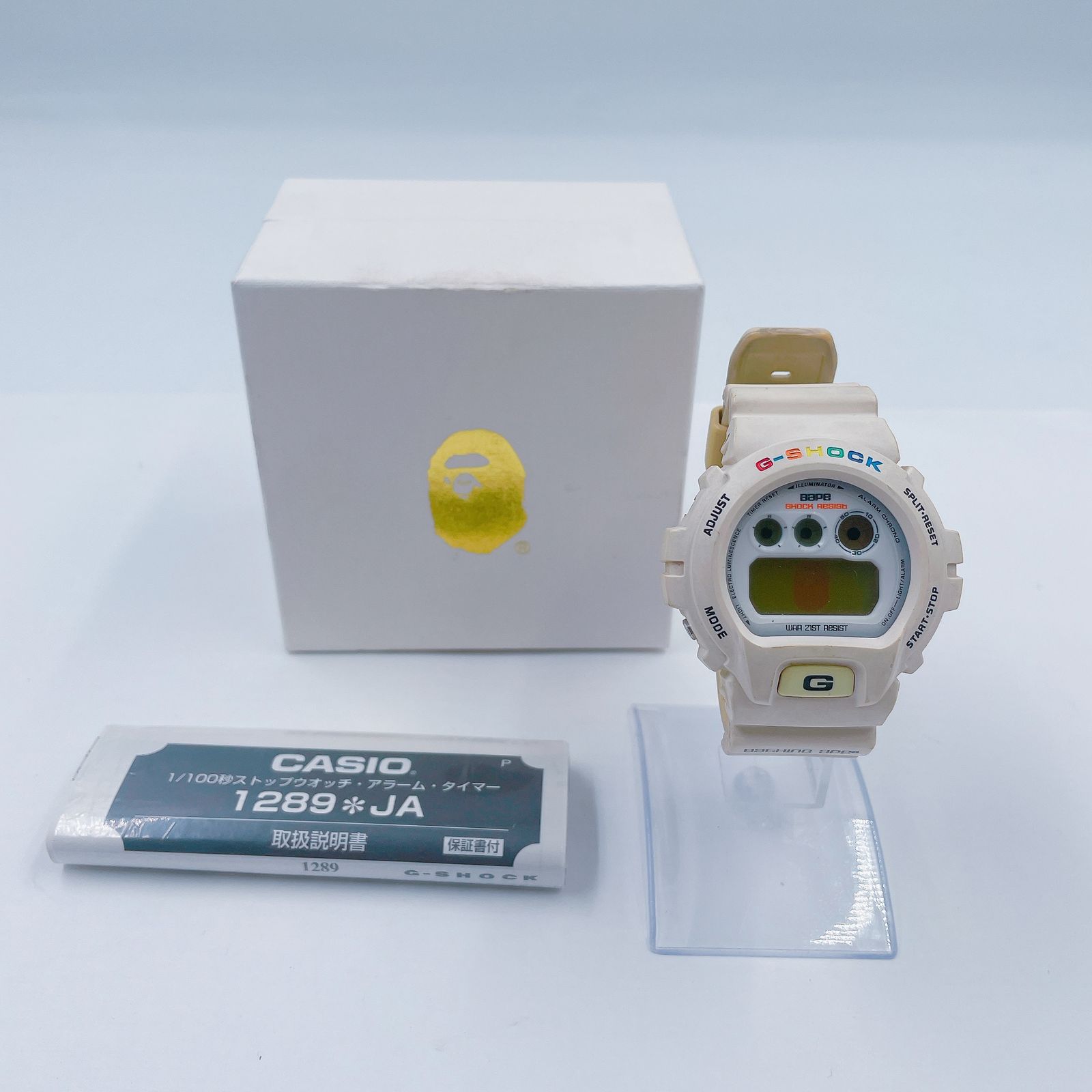 9EM64 CASIO カシオ コラボ A BATHING APE BAPE DW-6900 ベースモデル G-SHOCK 1289 1631|2000 腕時計 ユニセックス 樹脂系 ホワイト マルチカラー クオーツ 動×