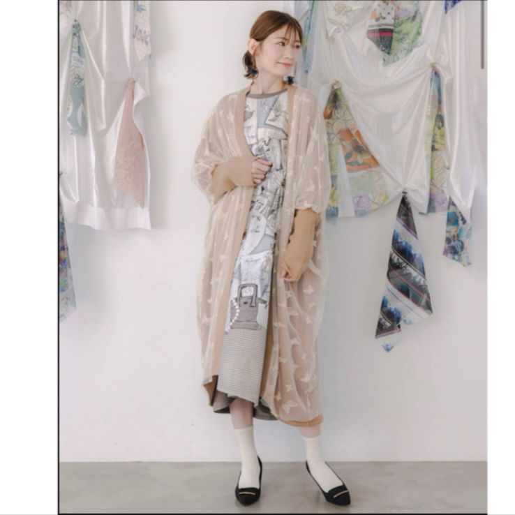 1218Aエレンディーク ラクーンニットカーディガン アイボリー ベージュ