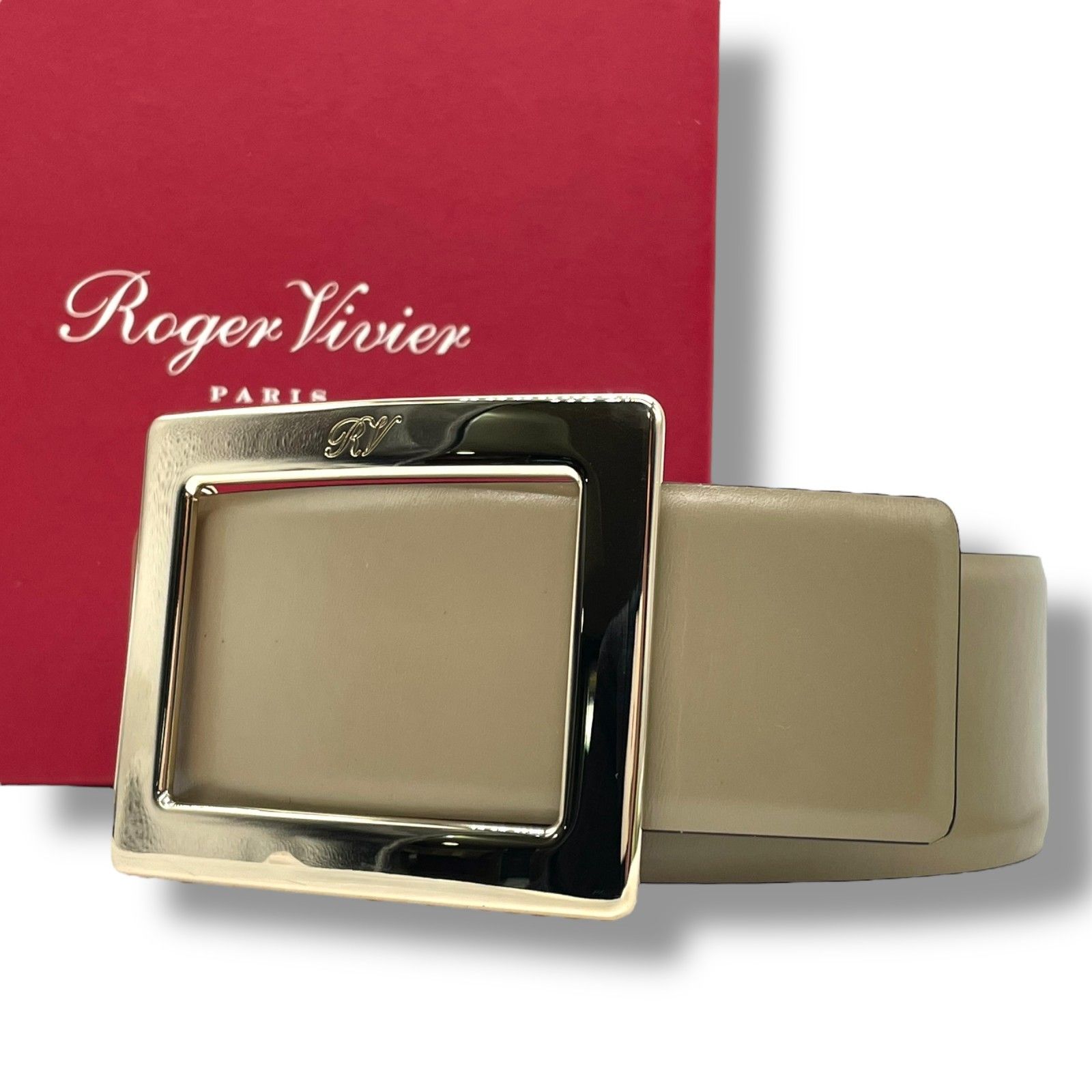 Roger Vivier ロジェヴィヴィエ ベルト レザー ベージュ ブラック ゴールド金具 き レディース S88