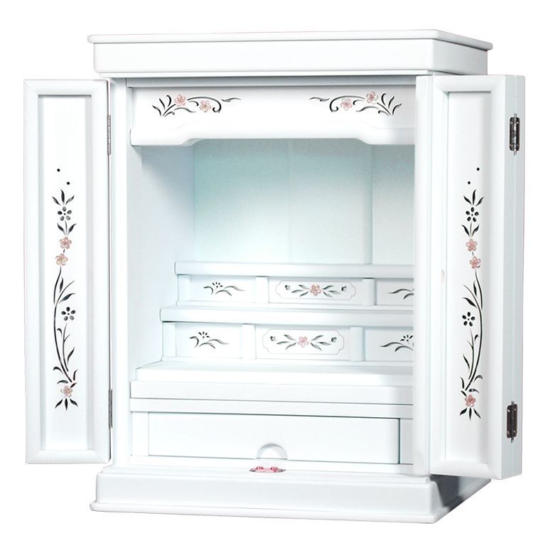 ホワイト色 仏壇 仏壇台 伝統型仏壇 天然貝 螺鈿細工 和モダン 花夕 はなゆう 18号 小型仏壇 家具調仏壇 上置き仏壇