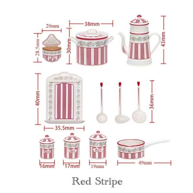 ミニチュア　キッチン雑貨　レッドストライプ　西洋雑貨　ドールハウス 1/6 ミニチュア 1/6スケール 西洋雑貨 キッチン雑貨セット limited edition