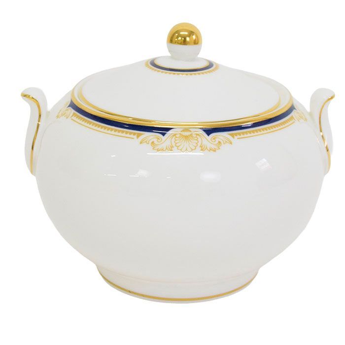 ウェッジウッド WEDGWOOD キャベンディッシュ CAVENDISH ティーセット ボーンチャイナ 陶器 金彩 食器 イギリス製 花柄 黒壺 ヴィンテージ ホワイト ゴールド ブルー mbp12008