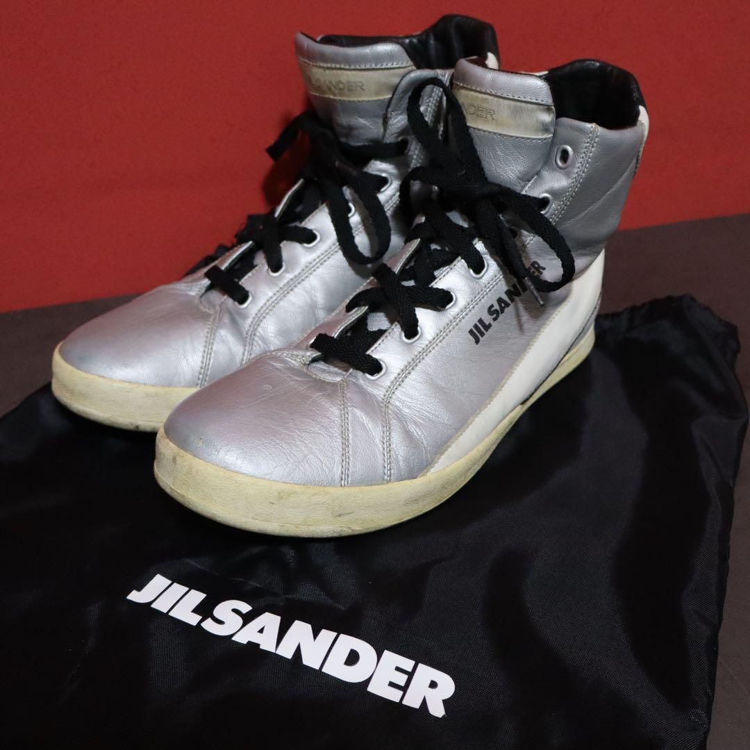 JIL SANDER メタリックシルバー ロゴデザイン モード スニーカー