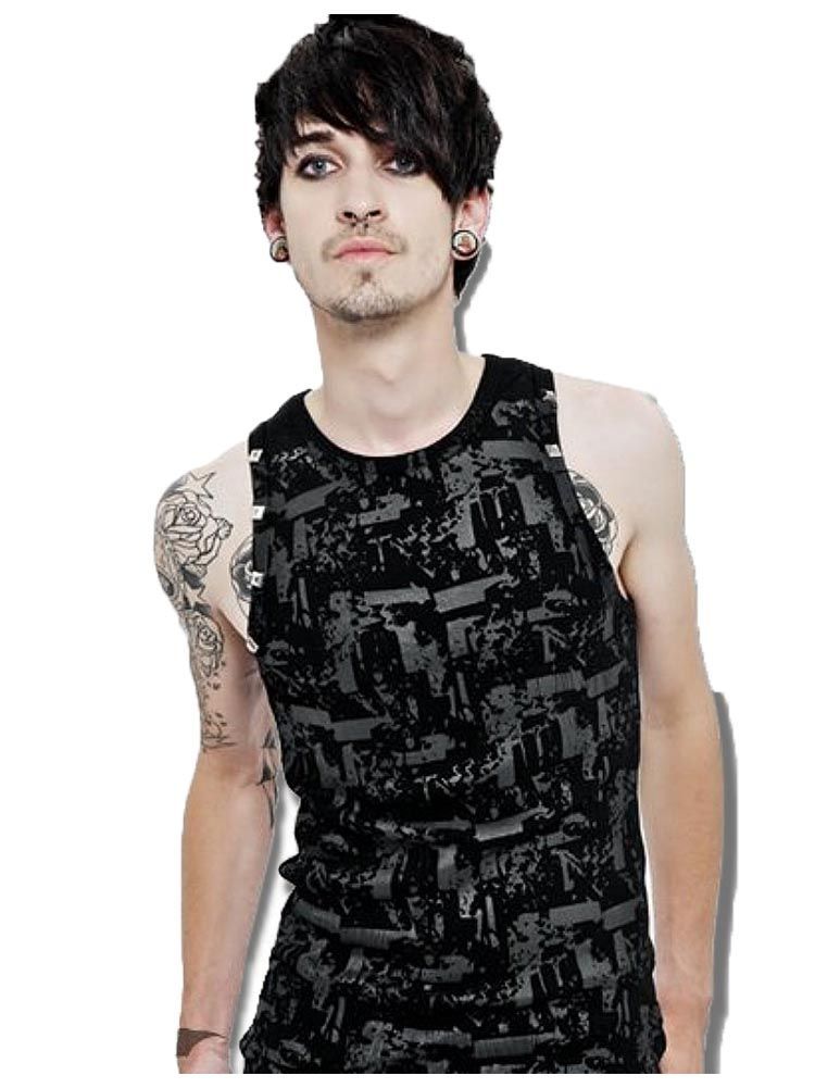 メタル ゴシック タンクトップ メンズ 服 黒 角鋲 アーミー テレコ ファッション |rfa210