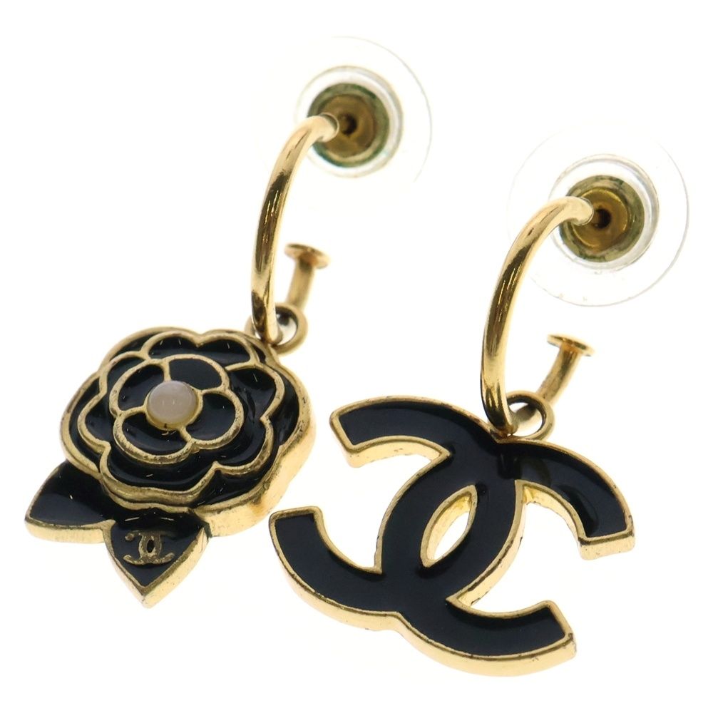 CHANEL (シャネル) ココマーク カメリア フープピアス ブラック
