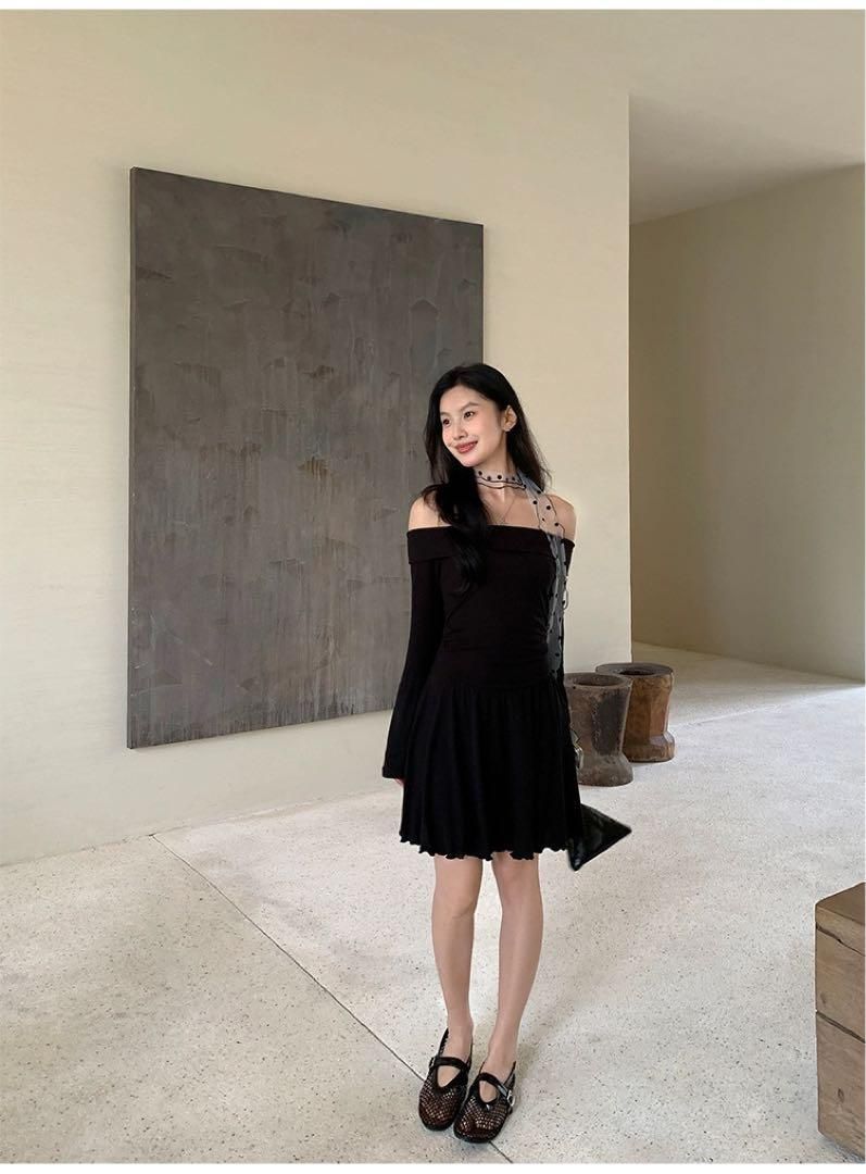  ワンショルダーミニドレス 韓国風春夏セクシーAラインショート高見え ワンピース ベビー服(~95cm)