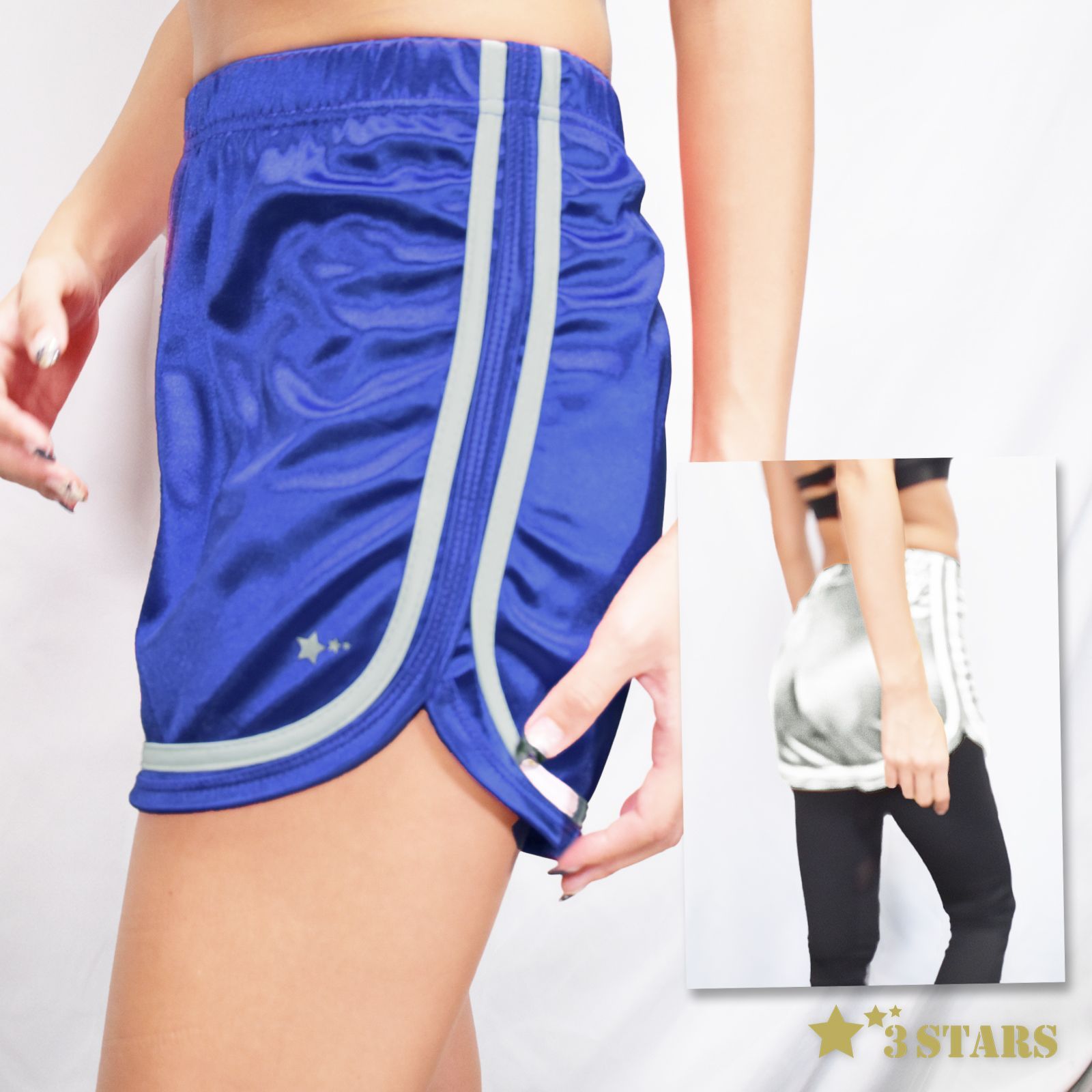 【OUTLET】３STARS アクティブ ショートパンツ 光沢4カラー＆ヒョウ柄 クール ヨガウェア スポーツウェア 3S-OL016