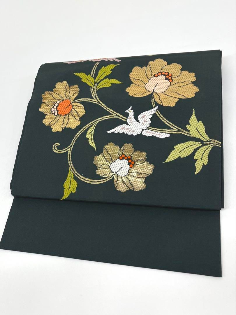 極上　洛風林　工芸帯地　九寸名古屋帯　草花文　正絹　逸品　唐花　洋花 洛風林 九寸名古屋帯 極上 洛風林 工芸帯地 九寸名古屋