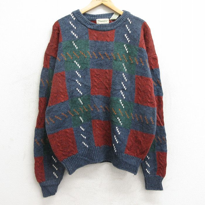 XL/古着 セントジョンズベイ 長袖 セーター メンズ 90s 大きいサイズ クルーネック 紺他 ネイビー 24oct19 中古 ニット トップス