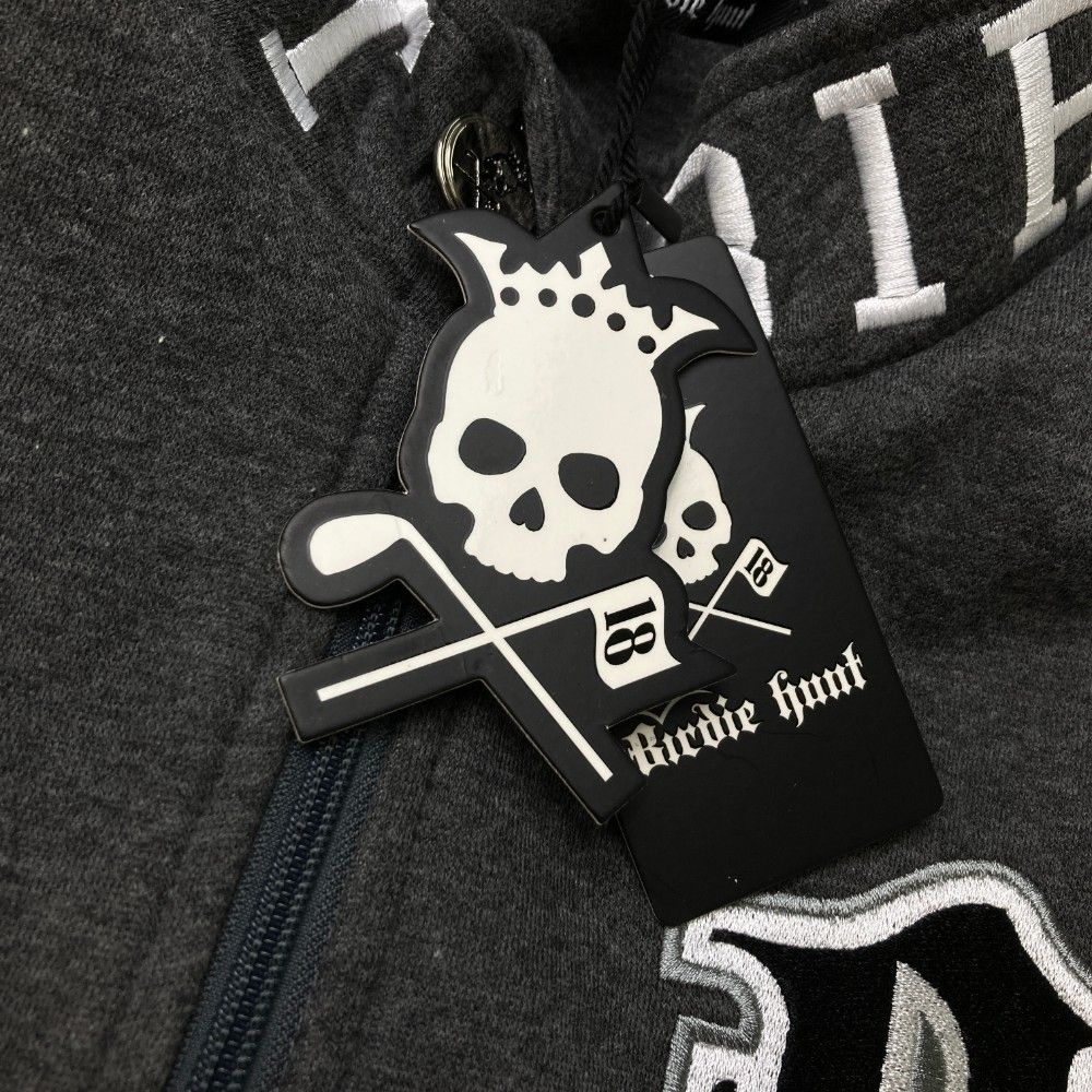 サイズ：L BIRDIE HUNT バーディーハント  裏起毛 ジップジャケット スカル  グレー系 [240101443085] ゴルフウェア メンズ ストスト サイズ：L BIRDIE HUNT バーディーハント 裏起毛 ジップ