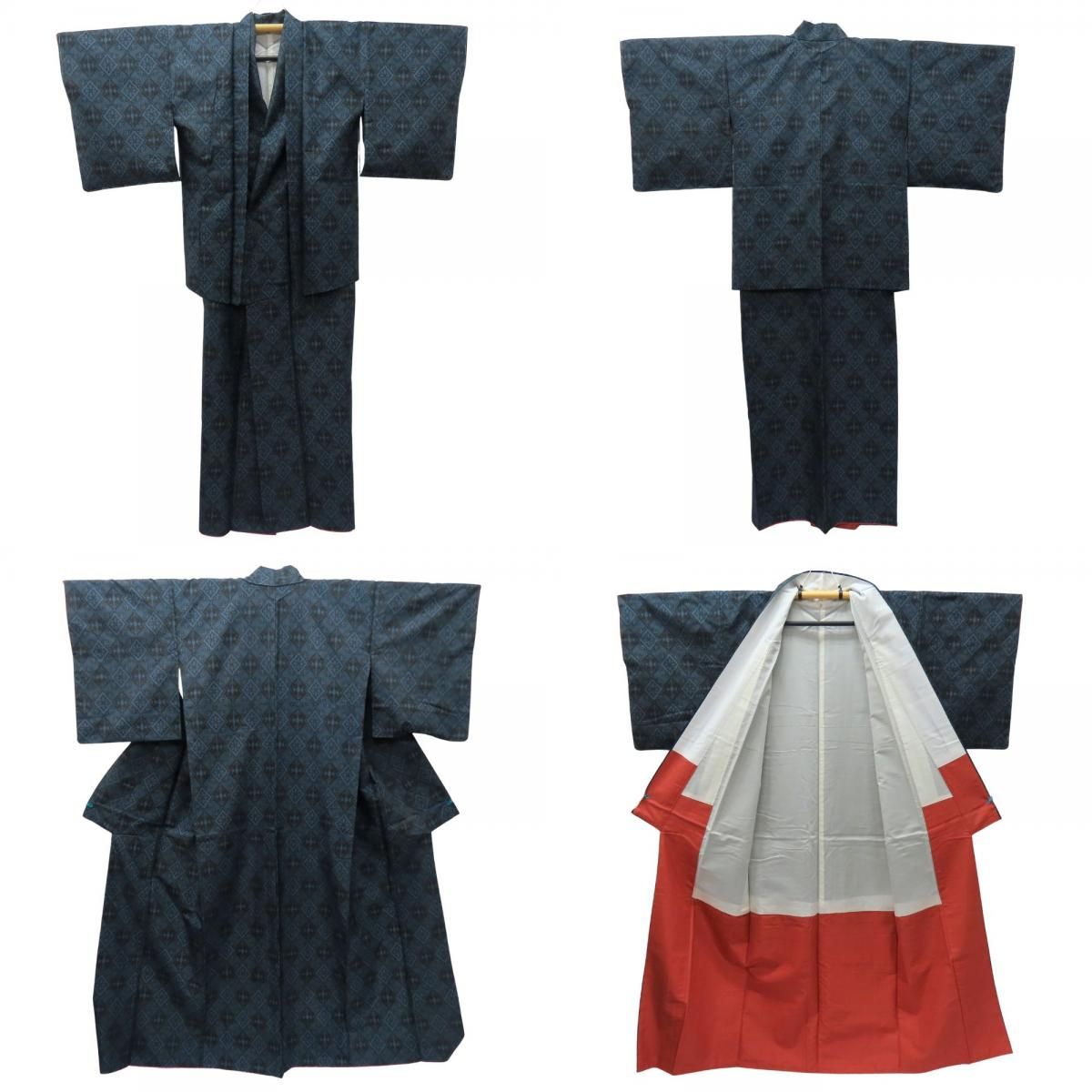 着物セット 村山大島紬 アンサンブル 正絹 ブルー系 ブラック 和装 呉服 和服 きもの レディース 女性