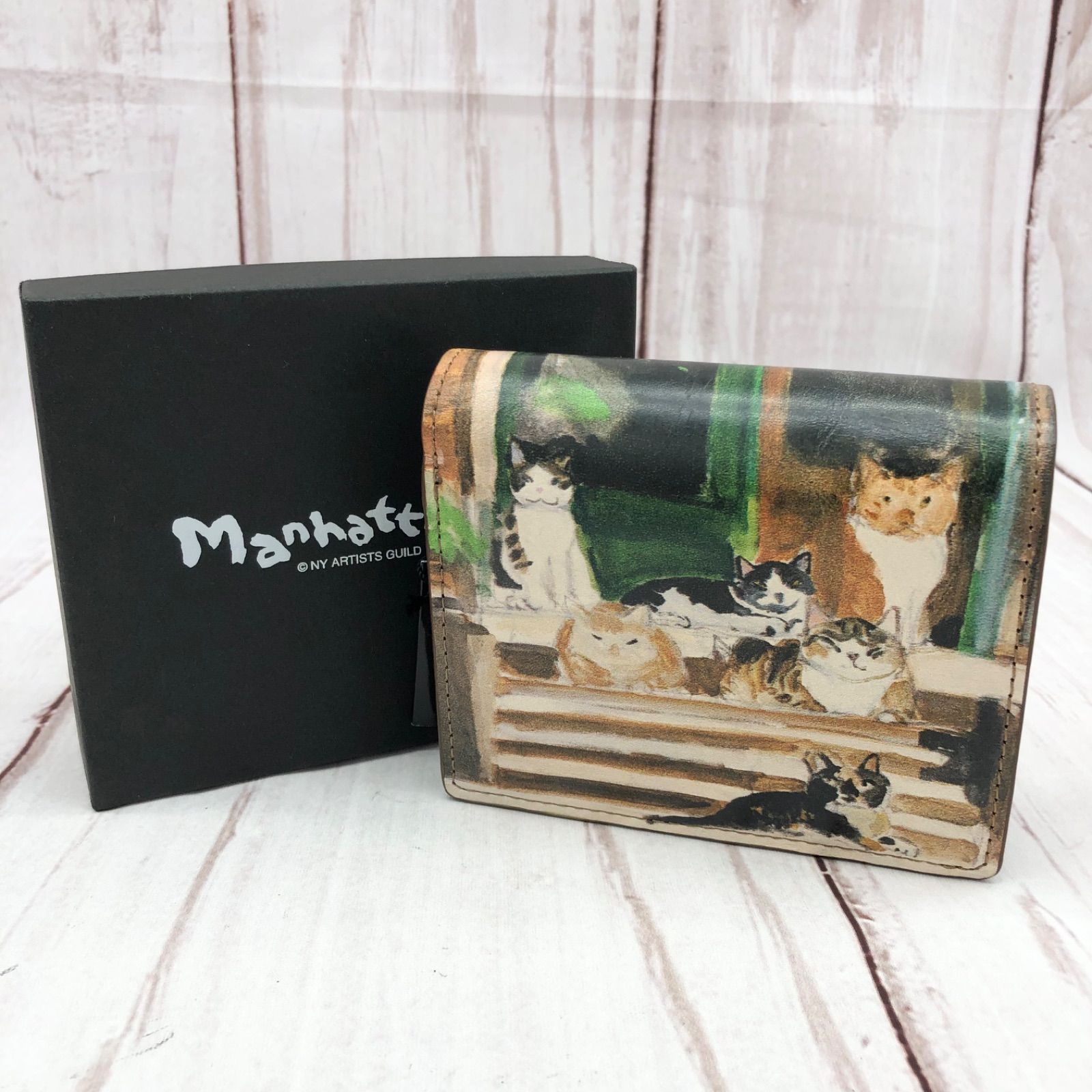 manhattaner’s マンハッタナーズ レザー 二つ折り財布 レディース ゴールド 猫 牛革 き バックヤード 2894