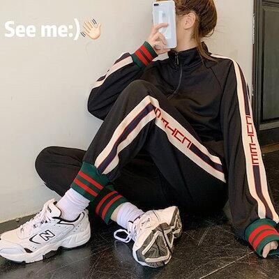 ■美品■匿名配送■セットアップ■ジャージ上下■ダンス■ジム■韓国■韓流 セットアップ レディース ジャージ 上下セット サイドライン