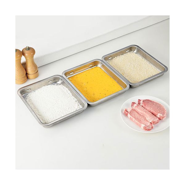 よこやま SUS ga サス ガ ステンレスバット4枚 フタ アミ トング2種付 25.2×20.5cm SUS-B1001