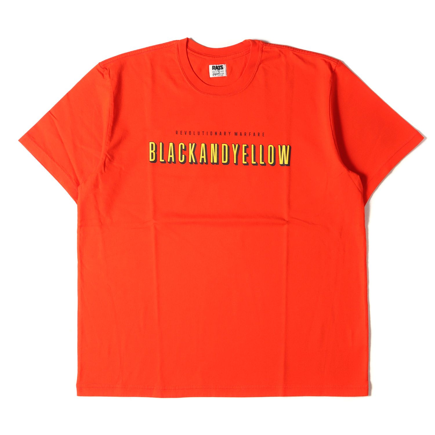 新品 RATS ラッツ Tシャツ サイズ:M 22SS BLACK AND YELLOWロゴ クルーネックTシャツ SHADOW TEE オレンジ トップス カットソー 半袖 ブランド