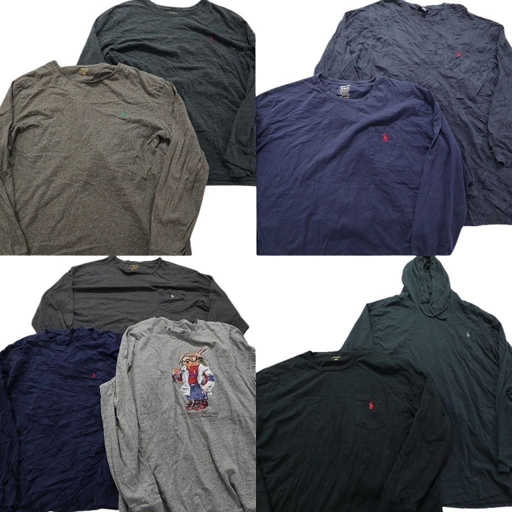 古着卸 ラルフローレン 長袖Tシャツ 9枚セット メンズ 2XL |5XL ポケＴ フーディー ポロベア 単色 紺 古着 NA9810