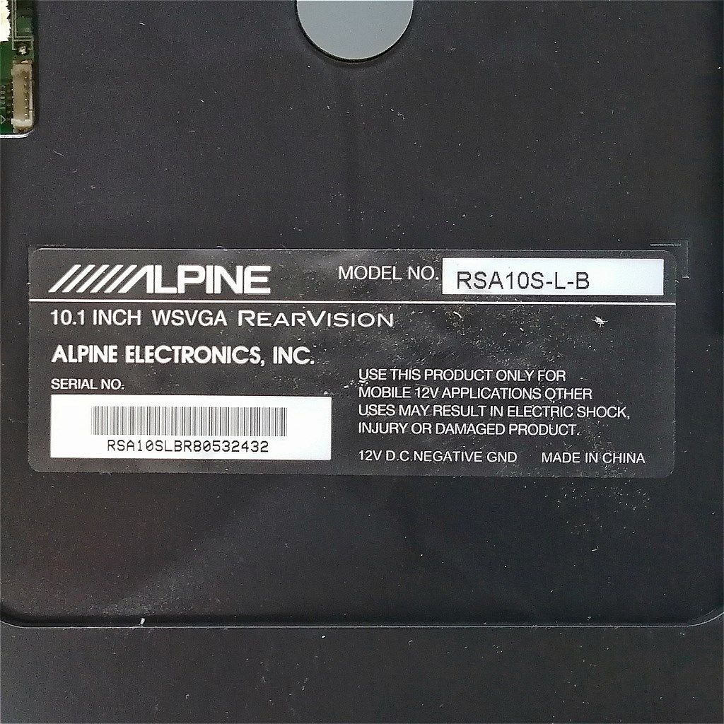 ALPINE(アルパイン)　フリップダウンモニター(リヤビジョン)　RSA10S-L-B