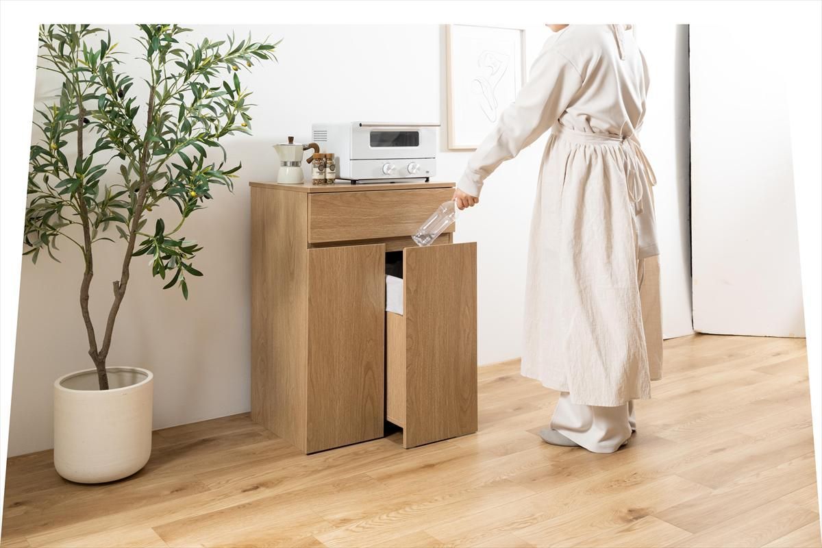 幅75cm】Basurero ゴミ箱付きキッチンカウンター ホワイト 幅75cm