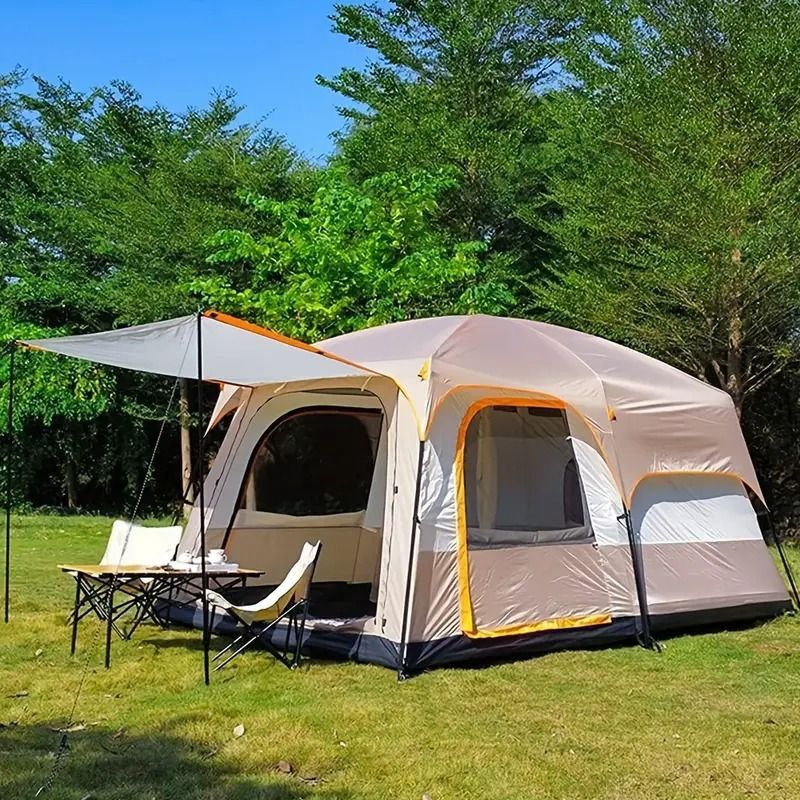 キャノピーテント 6-12人用 ファミリーテント 二重層 防雨 日よけ リビングルーム付き フルクローズ アウトドア キャンプ 家族向け