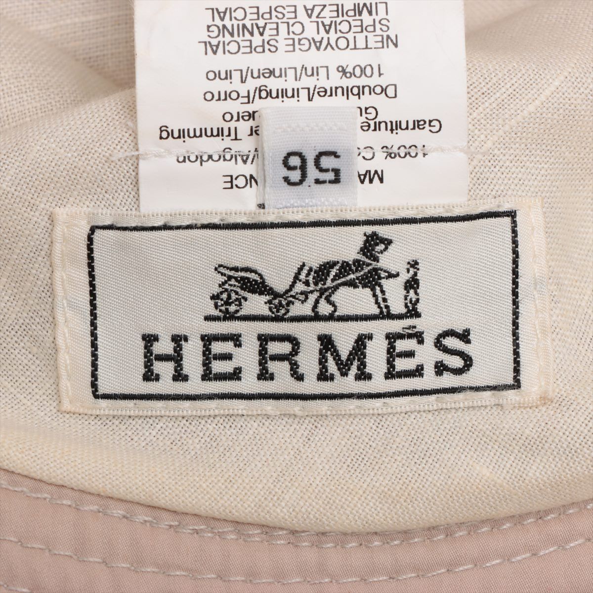 エルメス　フランス製　ベージュ バケットハット HERMES エルメス バケットハット 56 コットン ベージュ フランス
