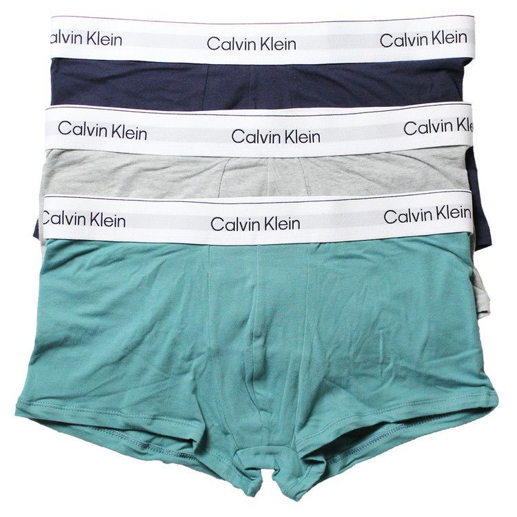 カルバンクライン ICON COTTON STRETCH ローライズボクサーパンツ 3PK ショアライン|グレーヘザー|ライブリー ティール