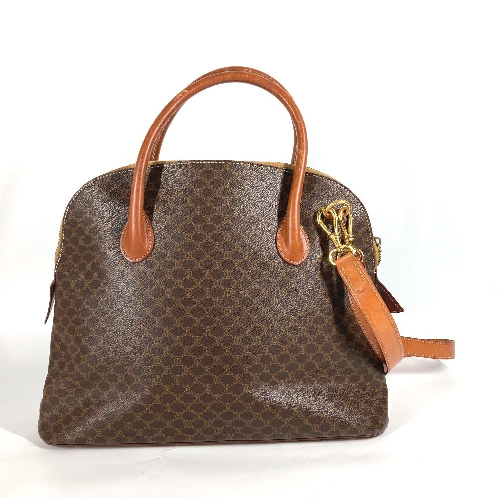 希少 セリーヌ マカダム PVC カーフ レザー ハンドバッグ ロゴ チャーム CELINE 未使用保管品 セリーヌ マカダム ブラゾン トリオンフ 柄