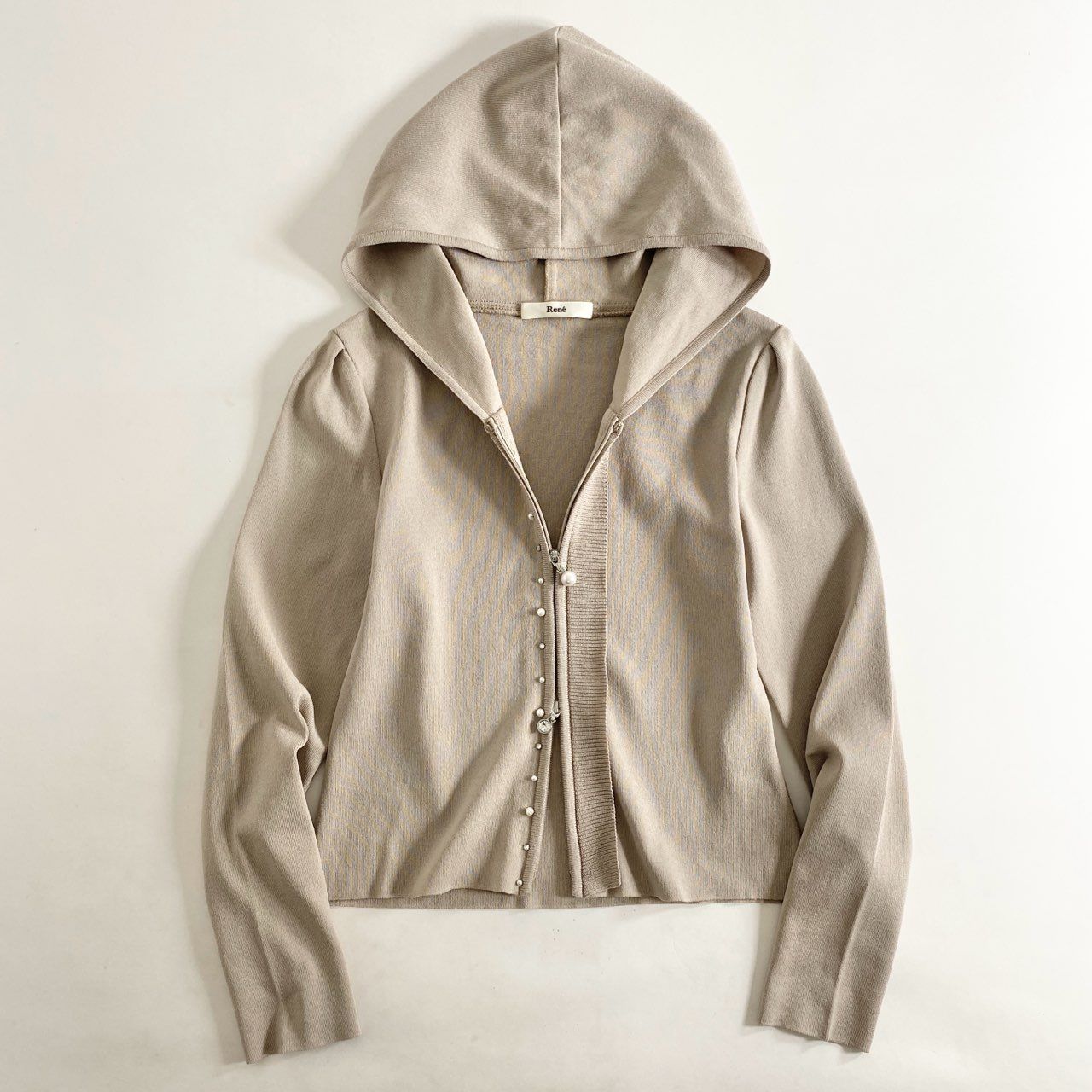 60i27 Rene ルネ パール付き ストレッチニットパーカー 34 ピンク 