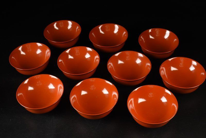 蔵A3616a】木製朱塗 蒔絵花文 吸物椀 ショップ 汁椀 十客 木製朱塗